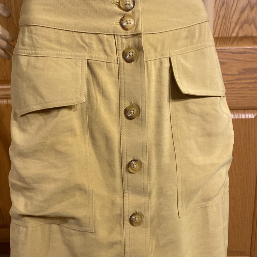 a new day - midi tan skirt with cute front pockets and complete button up front - Picture 2 of 10